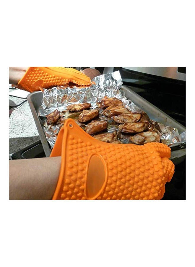 Heat Resistant Silicon Bbq Gloves Anti-Slip For Pot Holder Orange  - Image 2