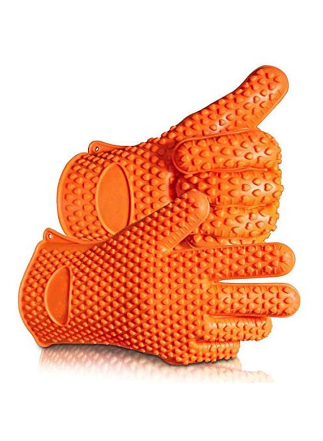 Heat Resistant Silicon Bbq Gloves Anti-Slip For Pot Holder Orange  - Image 1