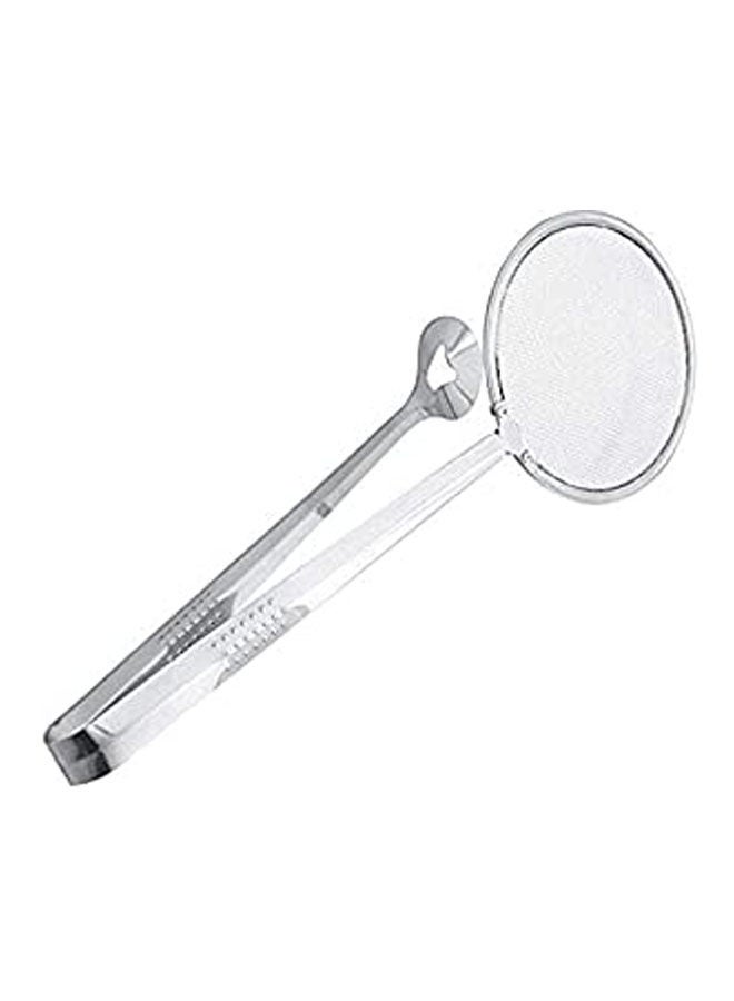 2 In 1 Food Spoon Strainer Stainless Steel Fried Food Oil-Frying Filter Spoon With Clip Kitchen Tool Silver