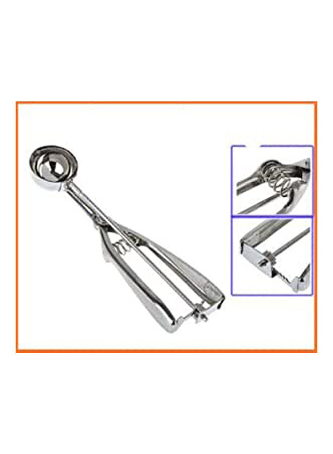 Kitchen Ice Cream Mash Potato Scoop Stainless Steel Spoon Spring Handle Silver 