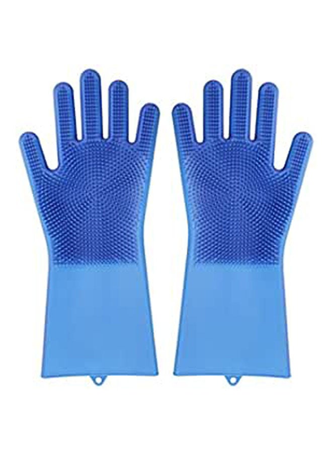 A Pair Magic Silicone Scrubber Rubber Cleaning Gloves Dusting Dish Washing Blue