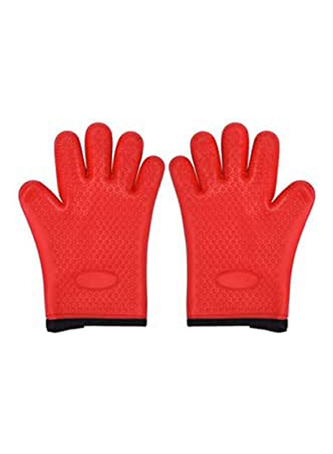 Anti-Scalding Waterproof Microwave Oven Insulation Gloves Five Fingers Silicone Gloves Baking Kitchen Utensils Red 