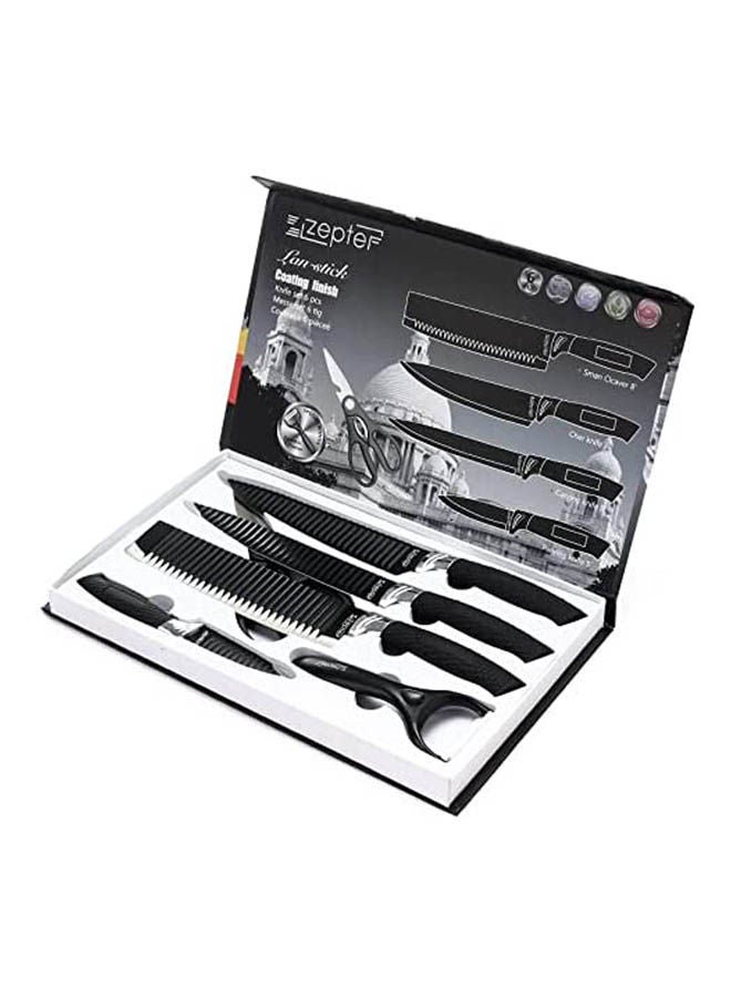Kitchen Utensils Knives Set With Peeler And Scissor Black 