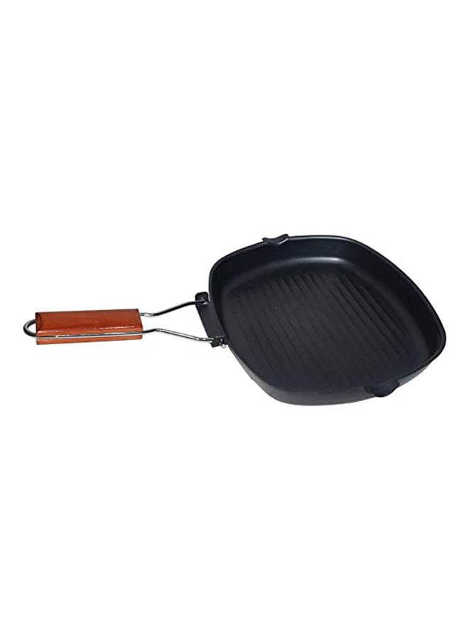 Generic Grill Pan With Folding Wooden Handle Black 24x24x4cm 