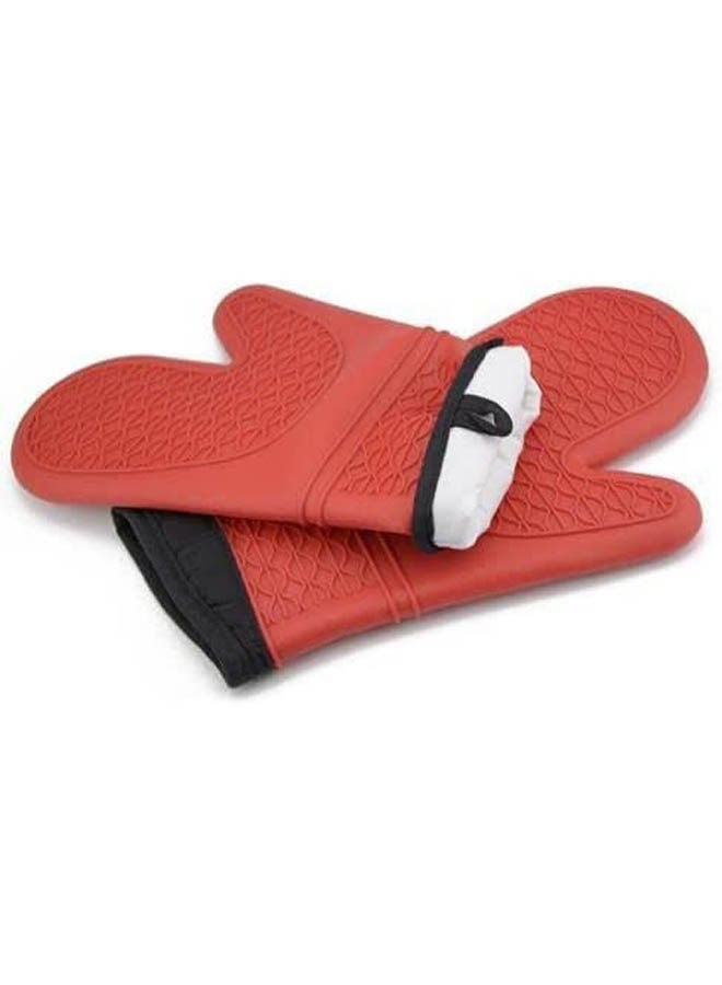 Heat Resistant Bbq Gloves Kitchen Microwave Oven Glove Red  - Image 2