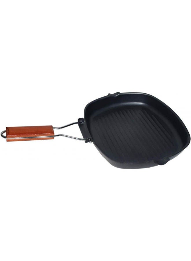 Generic Grill Pan With Folding Wooden Handle Black  - Image 1