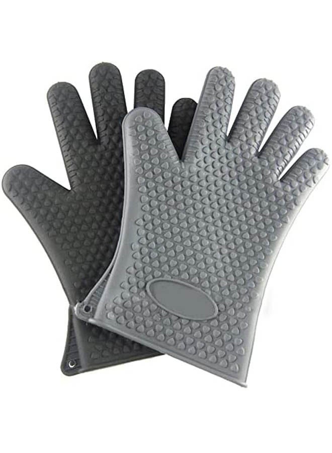 Heat Resistant Waterproof Grip Silicone Gloves Oven Mitts Grey  - Image 1