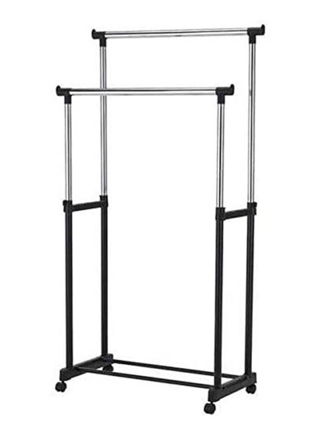 Double Pole Clothes Portable Rack Hanger Extendable Rolling Garments Silver  - Image 1