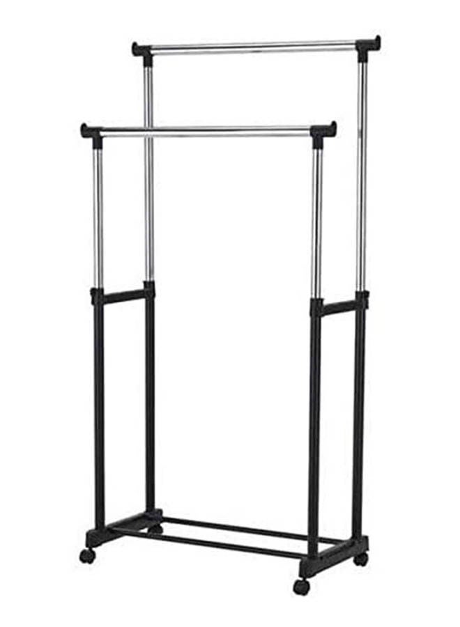 Generic - Double Pole Clothes Portable Rack Hanger Extendable Rolling Garments Silver - Image 1