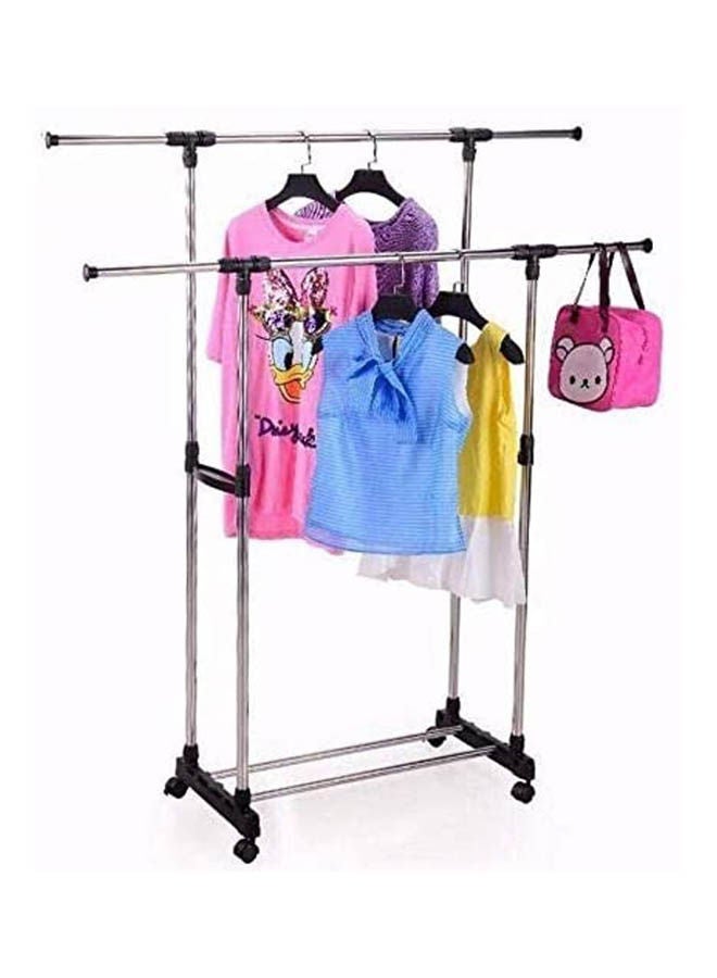 Generic - Double Pole Clothes Portable Rack Hanger Extendable Rolling Garments Silver - Image 1