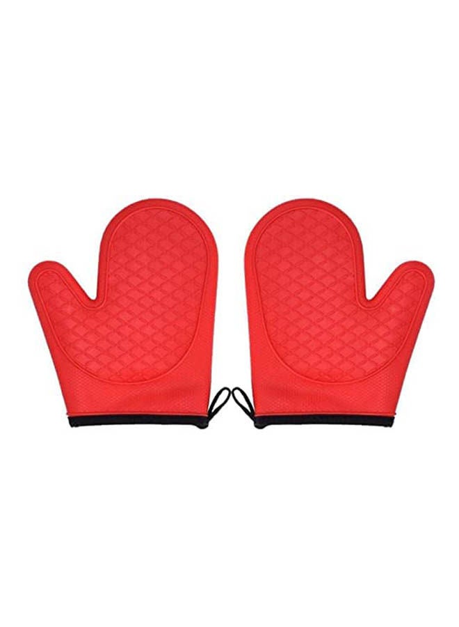 Silicone Insulated Kitchen Gloves Oven Baking Tools Anti-Sliding Non-Slip Gloves Home Cotton Resistant Waterproof Gloves Red 