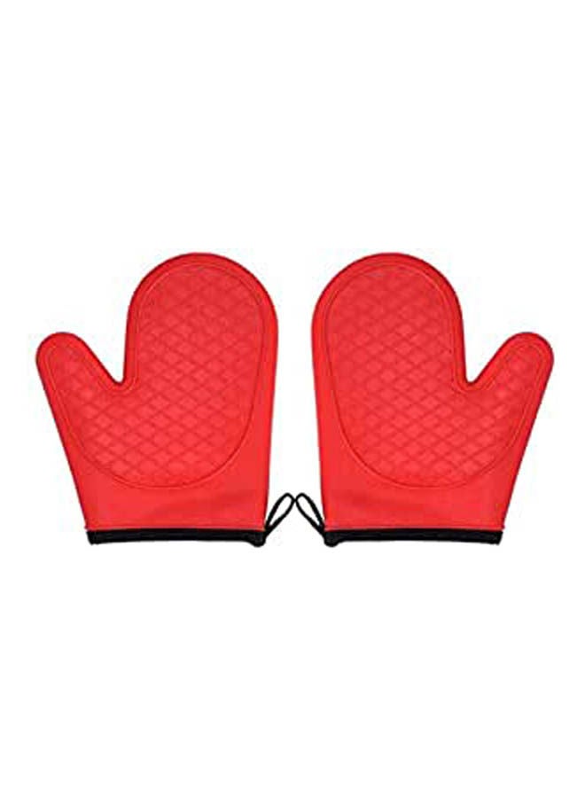 Silicone Insulated Kitchen Gloves Oven Baking Tools Anti-Sliding Non-Slip Gloves Home Cotton Resistant Waterproof Gloves Red 
