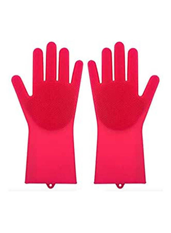 Magic Reusable Silicone Gloves With Wash Scrubber Dishwashing Gloves Red 