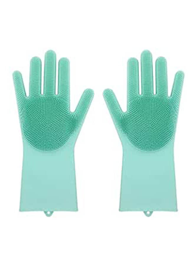 Magic Reuseable Silicone Gloves With Wash Scrubber Kitchen Gloves Green 