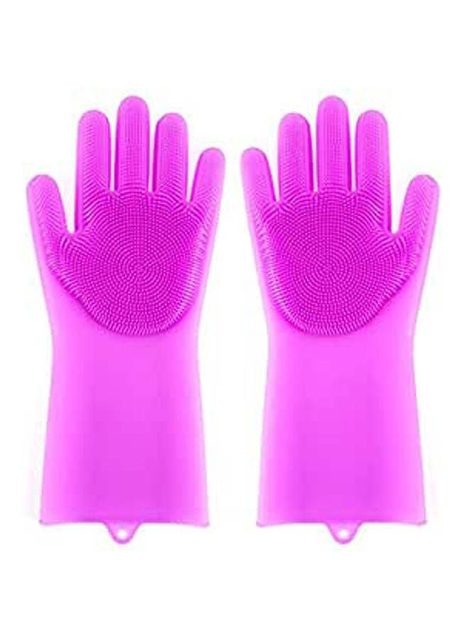 Magic Reusable Silicone Gloves With Wash Scrubber Dishwashing Gloves Purple 