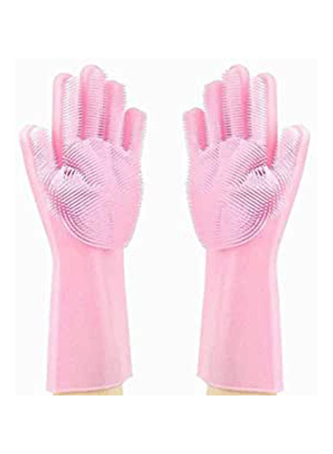 Magic Reusable Silicone Gloves With Wash Scrubber Dishwashing Gloves Pink 