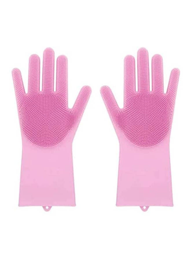 Magic Reusable Silicone Gloves With Wash Scrubber Dishwashing Gloves Pink 