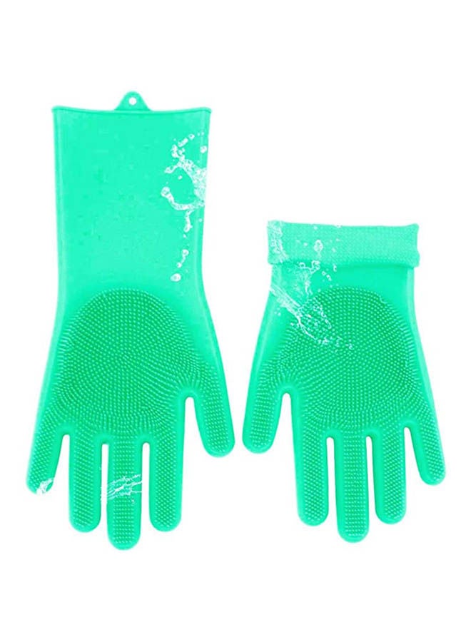 Magic Reusable Silicone Gloves With Wash Scrubber Dishwashing Gloves Green 