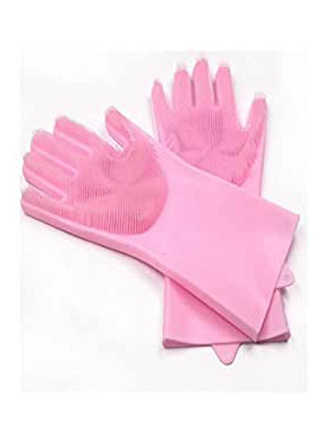 Magic Reusable Silicone Gloves With Wash Scrubber Dishwashing Gloves Pink 