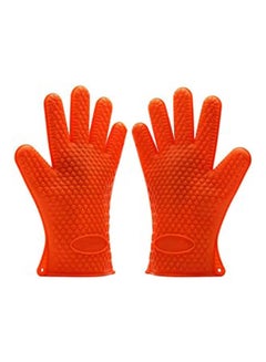 Generic Bbq Grilling Gloves Oven Mitts Gloves Heat Resistant Gloves Orange 