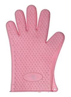 Generic Five-Finger Silicone Gloves High Temperature Anti-Scalding Pink 