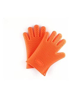 Generic Five-Finger Silicone Gloves High Temperature Anti-Scalding Orange 