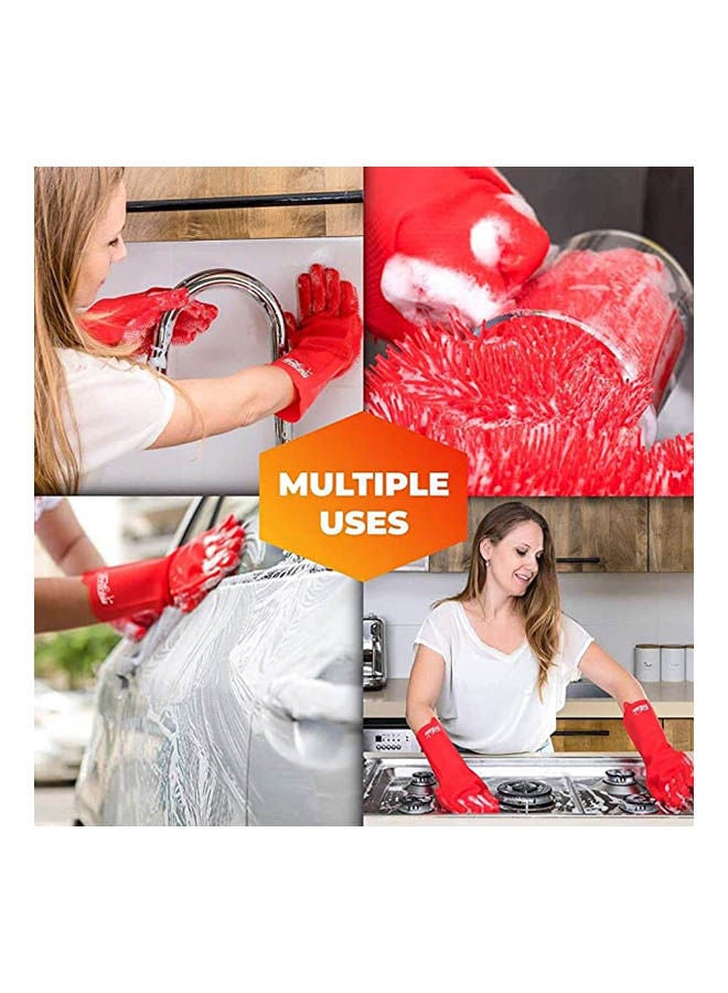 Reusable Silicone Dishwashing Gloves Red 14.5incm - Image 2