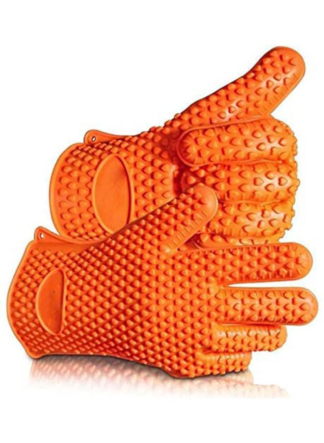 Bbq Grilling Gloves Oven Mitts Gloves For Cooking Baking Barbecue Potholder Orange