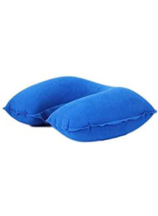 Generic Portable Travel Blow Up Air Inflatable U Shape Neck Pillow Comfortable Neck Support With Compression Bag cotton_blend Blue 35X24X6cm  - Image 1