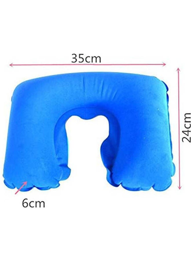 Generic Portable Travel Blow Up Air Inflatable U Shape Neck Pillow Comfortable Neck Support With Compression Bag cotton_blend Blue 35X24X6cm  - Image 2