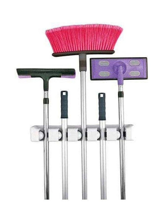 Wall Mount Mop Holder Strong Non Slip Rubber Pads And Rings Securely Hold Handles In Place White 