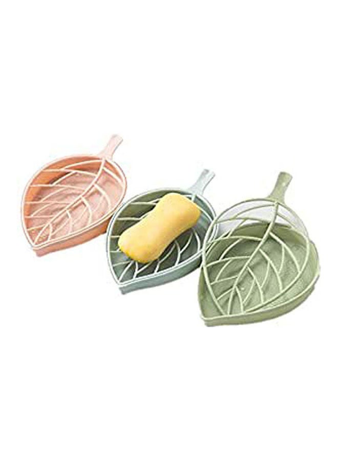 3-Pack Leaf Shape Soap Box Soap Holder With Drain Plastic Multicolour
