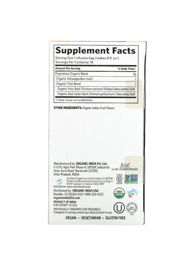 Organic India - Tulsi Ashwagandha Herbal Tea Bag 1.27ounce - Image 1