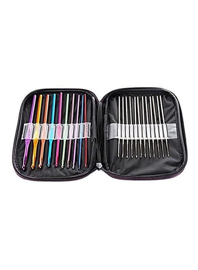 Mixed Aluminum Handle Crochet Hooks Knitting Knit Needles Weave Yarn Set- 22 Pieces Black/Multicolour