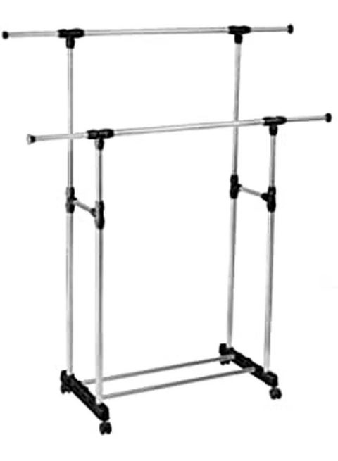 Double Pole Portable Clothes Rack Hanger For Clothes Silver
