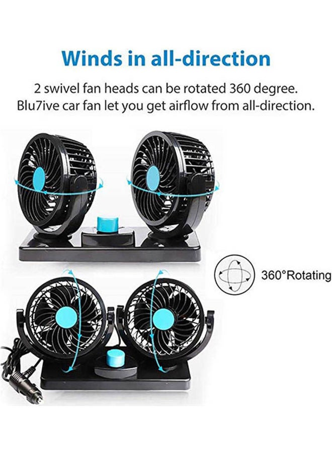 Generic - 12V Electric Car Fan 360 Degree Rotatable Dual Head Car Auto Cooling Air Fan Powerful Quiet 2 Speed - Image 1