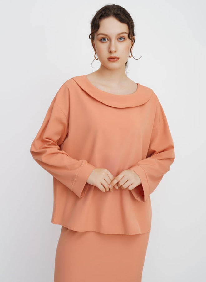 Layered Round Neck Long Sleeves Modest Top Orange - v1652107913/N46534890V_1