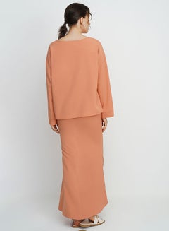 RAHA Layered Round Neck Long Sleeves Modest Top Orange  - Image 2