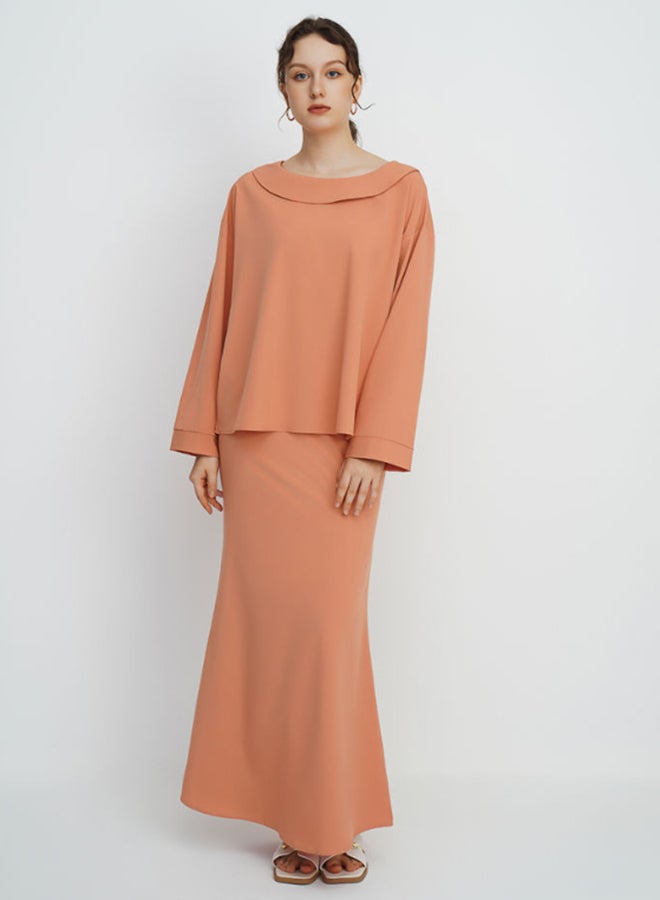 Layered Round Neck Long Sleeves Modest Top Orange - v1652107913/N46534890V_3