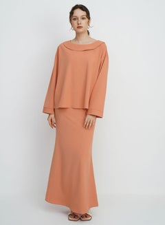 RAHA Layered Round Neck Long Sleeves Modest Top Orange  - Image 3