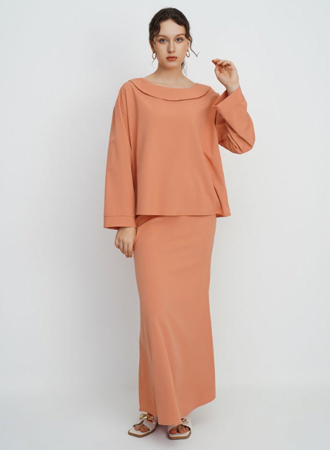 Layered Round Neck Long Sleeves Modest Top Orange - v1652107913/N46534890V_4