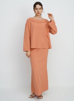 RAHA Layered Round Neck Long Sleeves Modest Top Orange  - Image 4