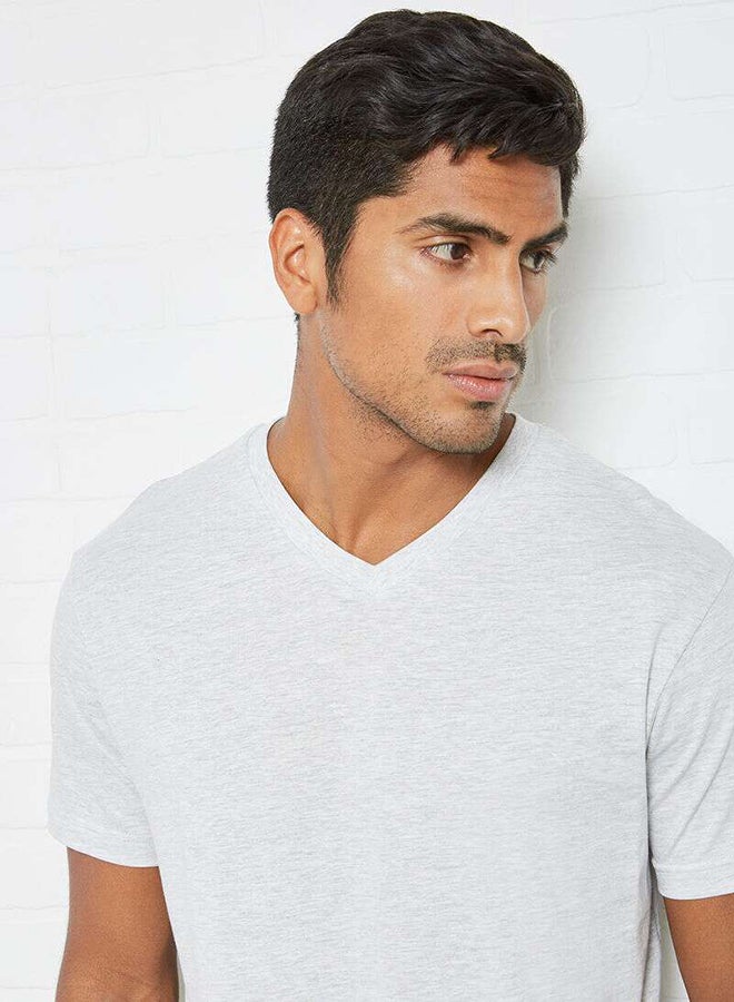 Premium Cotton Blend V-Neck Short Sleeves T-Shirt Light Grey