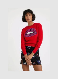 DESIGUAL Fine-Knit Lips Jumper Red  - Image 2