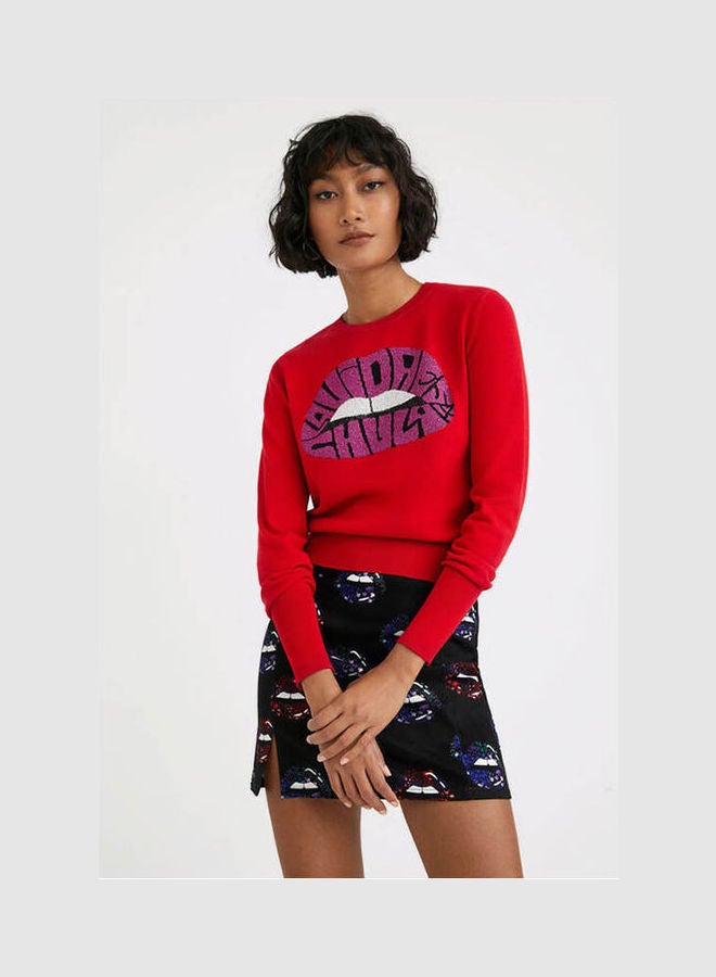 DESIGUAL Fine-Knit Lips Jumper Red  - Image 2