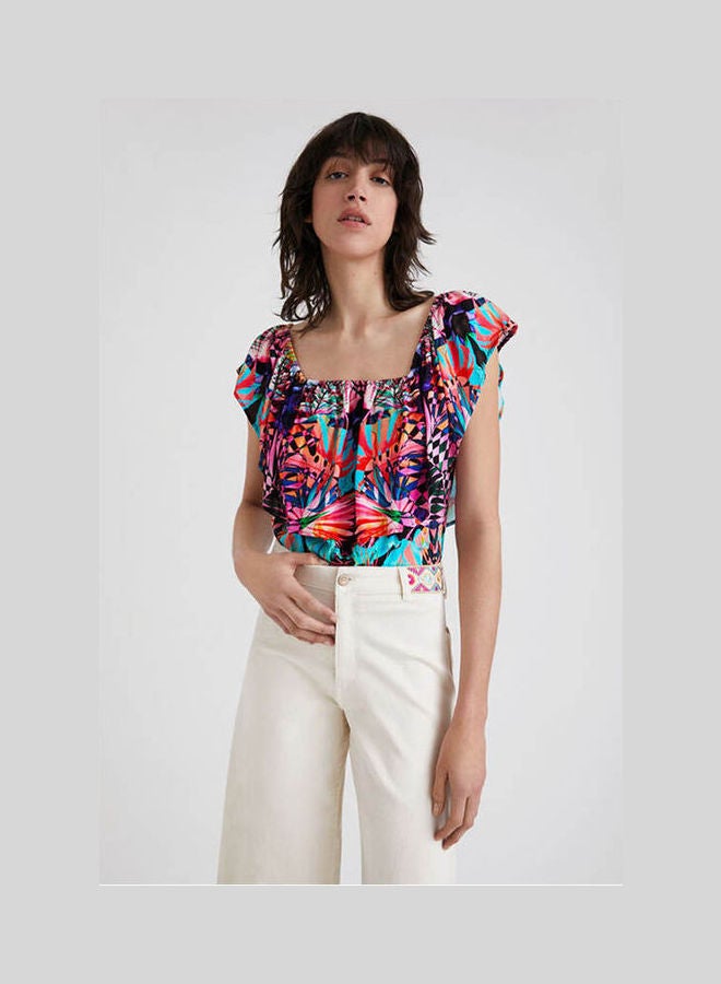DESIGUAL Colorful Short Sleeve Blouse Multicolour Print  - Image 1