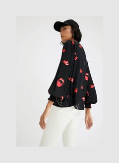 DESIGUAL Red Lips Long Sleeve Black Print  - Image 2