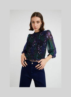 DESIGUAL Floral Long Sleeve Blouse Violet Print  - Image 1