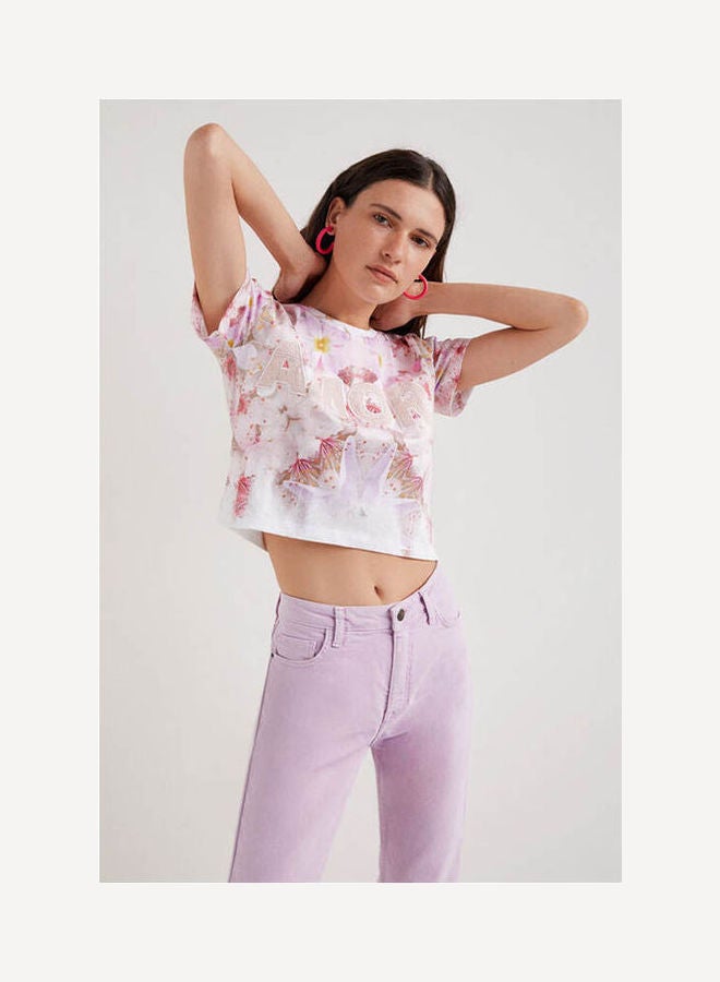 DESIGUAL Amore Cropped T-Shirt Floral Print  - Image 1