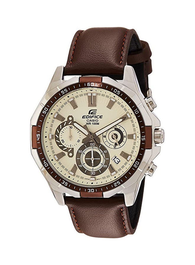 CASIO - Men's Leather Analog Buckle Watch EFR-554L-7AV - Image 1